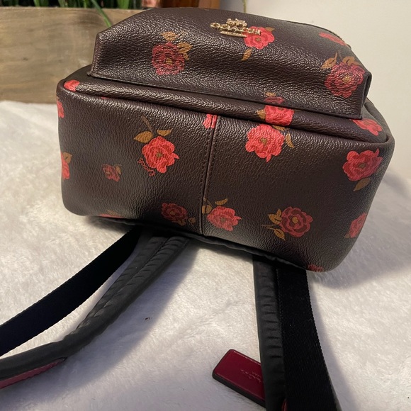 Coach Dark Brown Backpack with Red Floral Pattern no stains, no wear, almost new - Picture 5 of 16